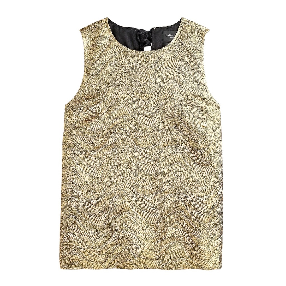 NWT J.Crew Collection bow-back‎ top in Gold  metallic leaf jacquard